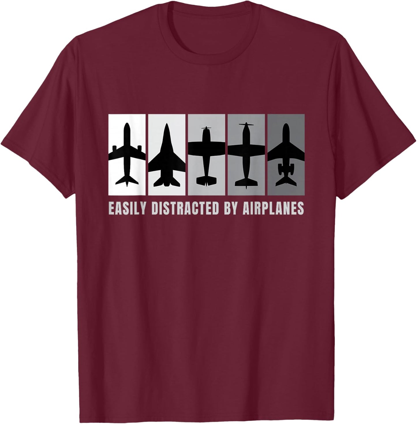 Easily Distracted By Airplanes I Airplane Aviator Aviation T-Shirt - T-Shirt | Maroon