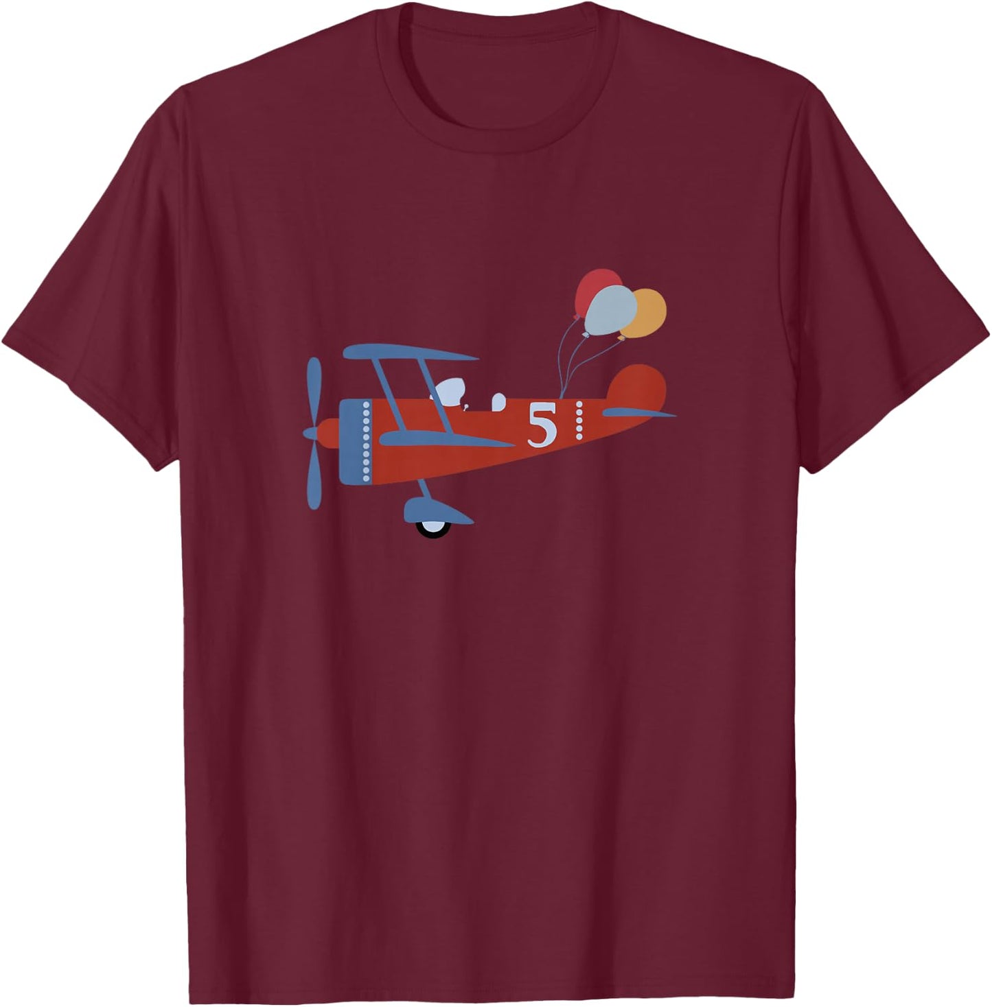 5th Birthday Airplane T Shirt, 5 Year Old Airplane Pilot T-Shirt - T-Shirt | Maroon