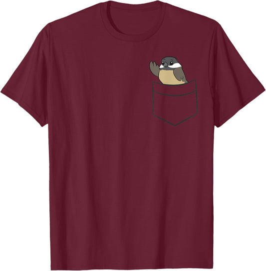 Chickadee In The Pocket Cute Pocket Chickadee T-Shirt - T-Shirt | Maroon