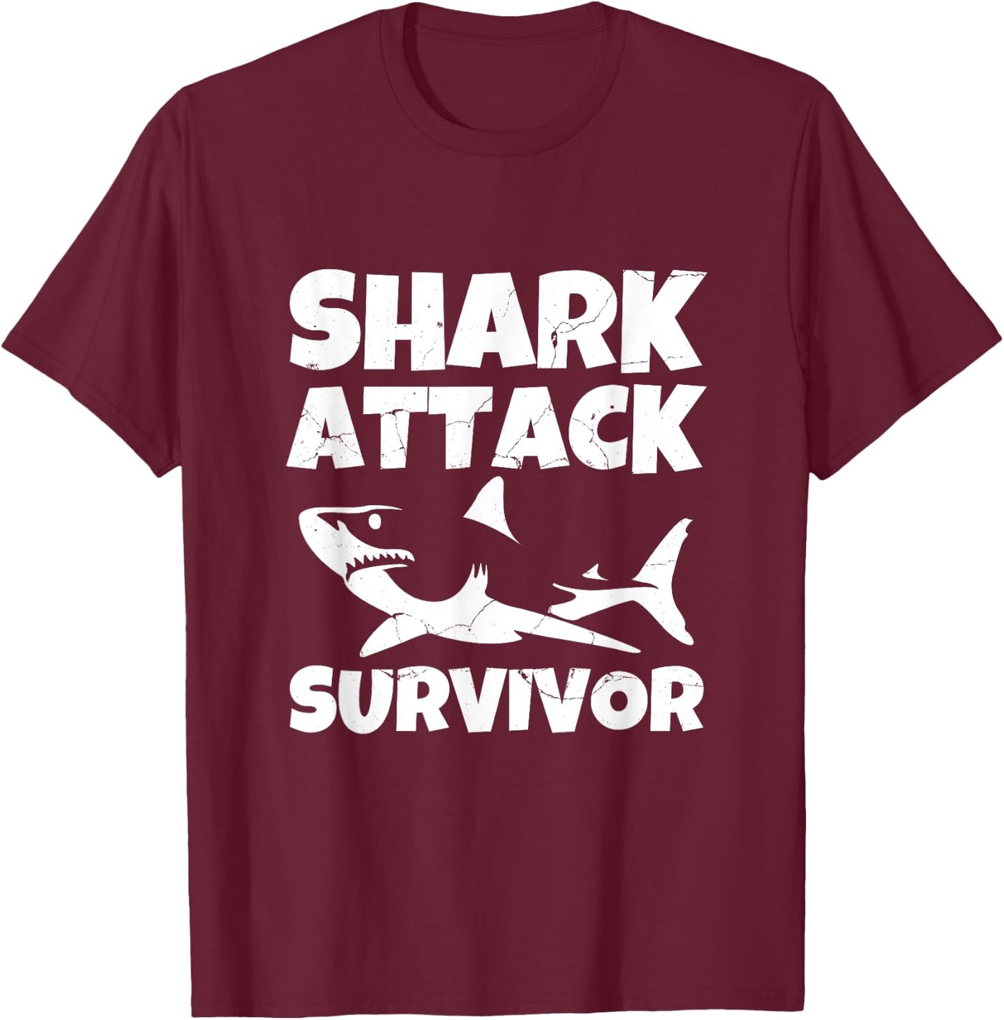 Shark Attack Survivor Grunge T-Shirt - T-Shirt | Maroon