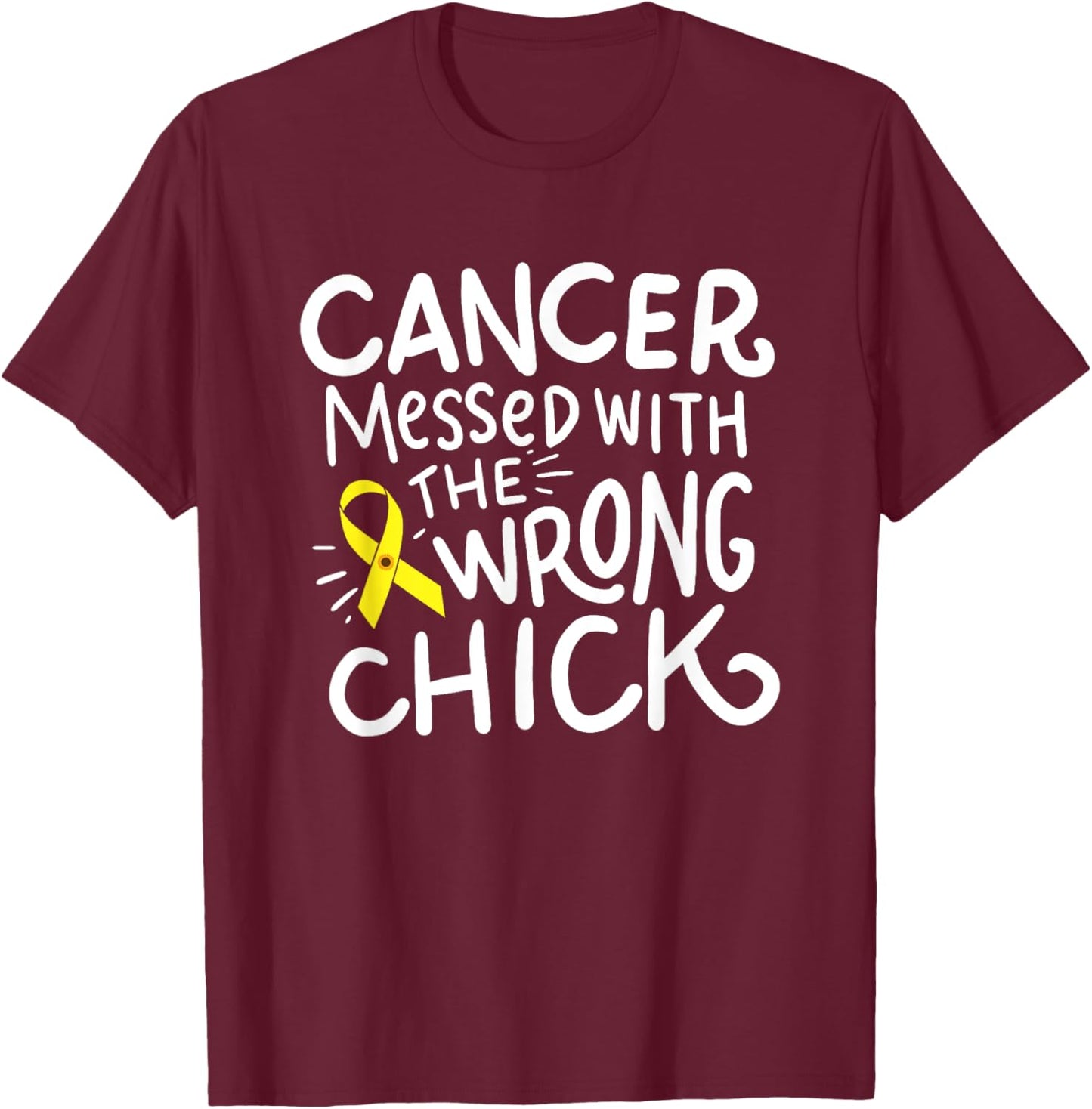 Sarcoma Bone Cancer Survivor Fighter Chemo Yellow Ribbon T-Shirt - T-Shirt | Maroon
