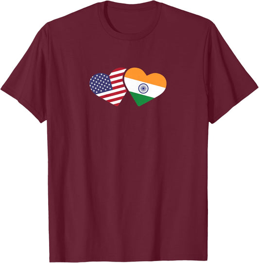 India USA Flag T Shirt Heart Indian American Love T-Shirt - T-Shirt | Maroon