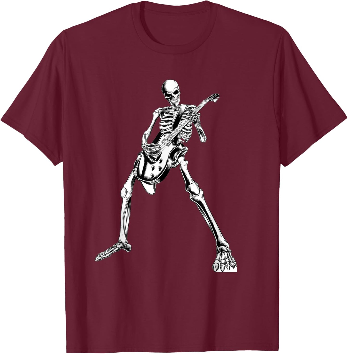 Spooky Skeleton Guitar Player Guitarist Halloween Costume T-Shirt - T-Shirt | Maroon