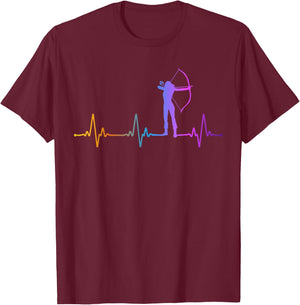 Archery Bow Archer Girl Heartbeat Pulse Rainbow T-Shirt - T-Shirt | Maroon