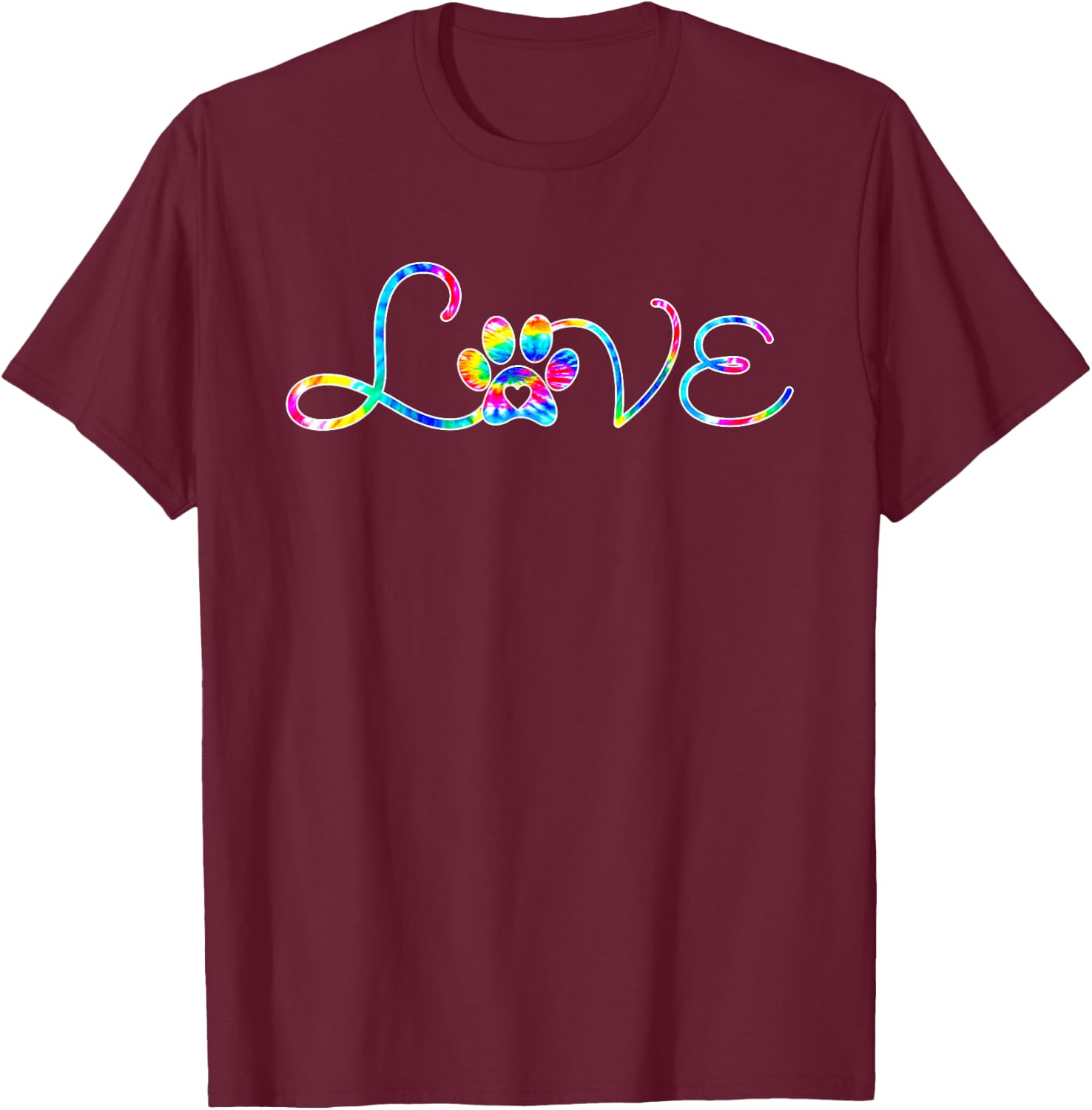 Dog Paw Heart Print Tie Dye for Dog Mom or Cat Mom Women Girls Kids T-Shirt - T-Shirt | Maroon
