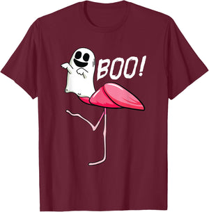 Boo Ghost Flamingo Lazy DIY Halloween Costume Funny Animal T-Shirt - T-Shirt | Maroon