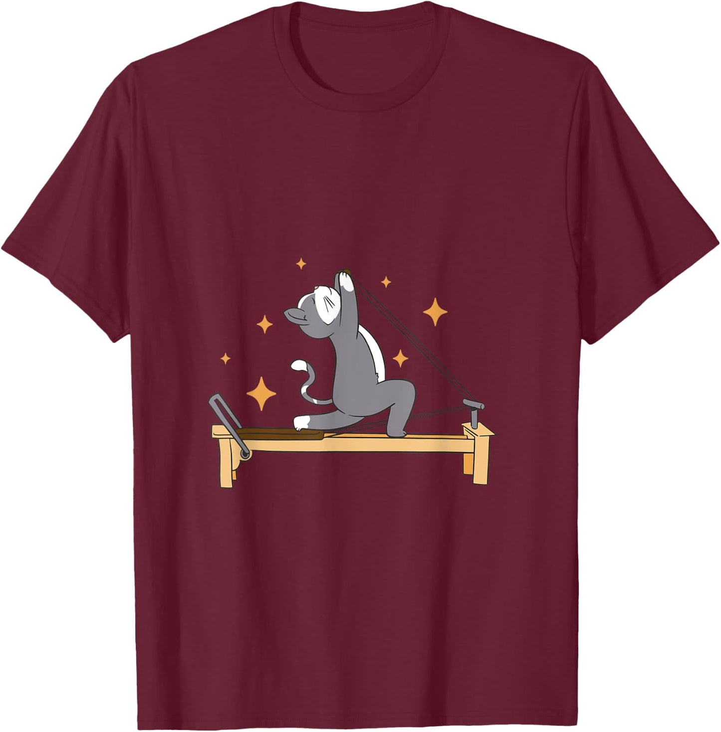 Cat Doing Pilates Workout Routine Men Women Kids T-Shirt - T-Shirt | Maroon