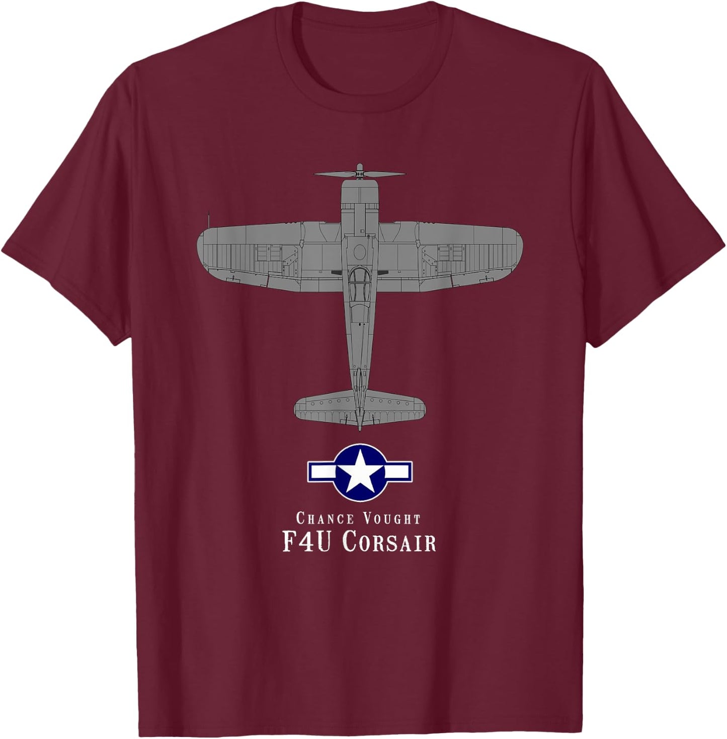 F4U Corsair Tech Drawing WWII Naval Airplane T-Shirt - T-Shirt | Maroon
