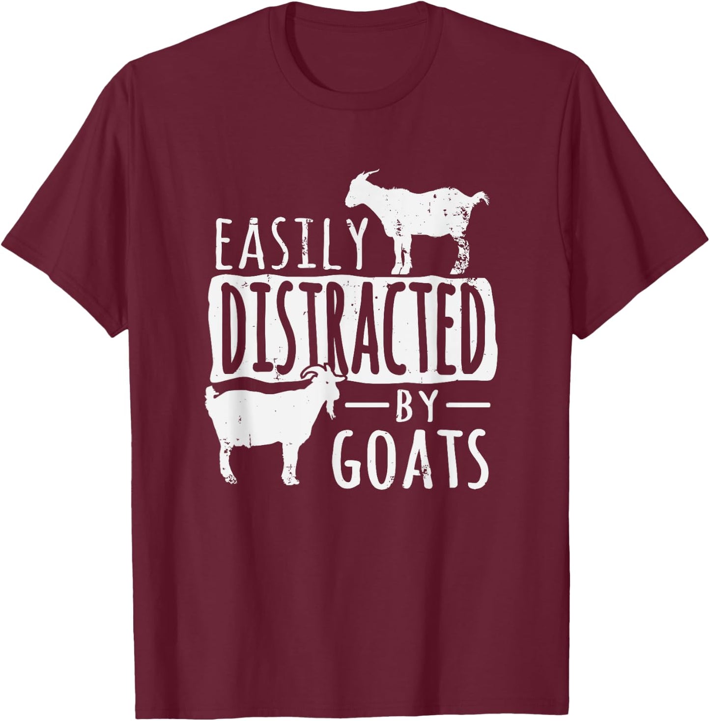 Funny Easily Distracted By Goats Country T-Shirt - T-Shirt | Maroon