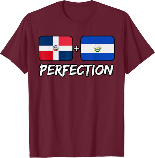 Dominican And Salvadorian Perfection Mix DNA Heritage Flag T-Shirt - T-Shirt | Maroon