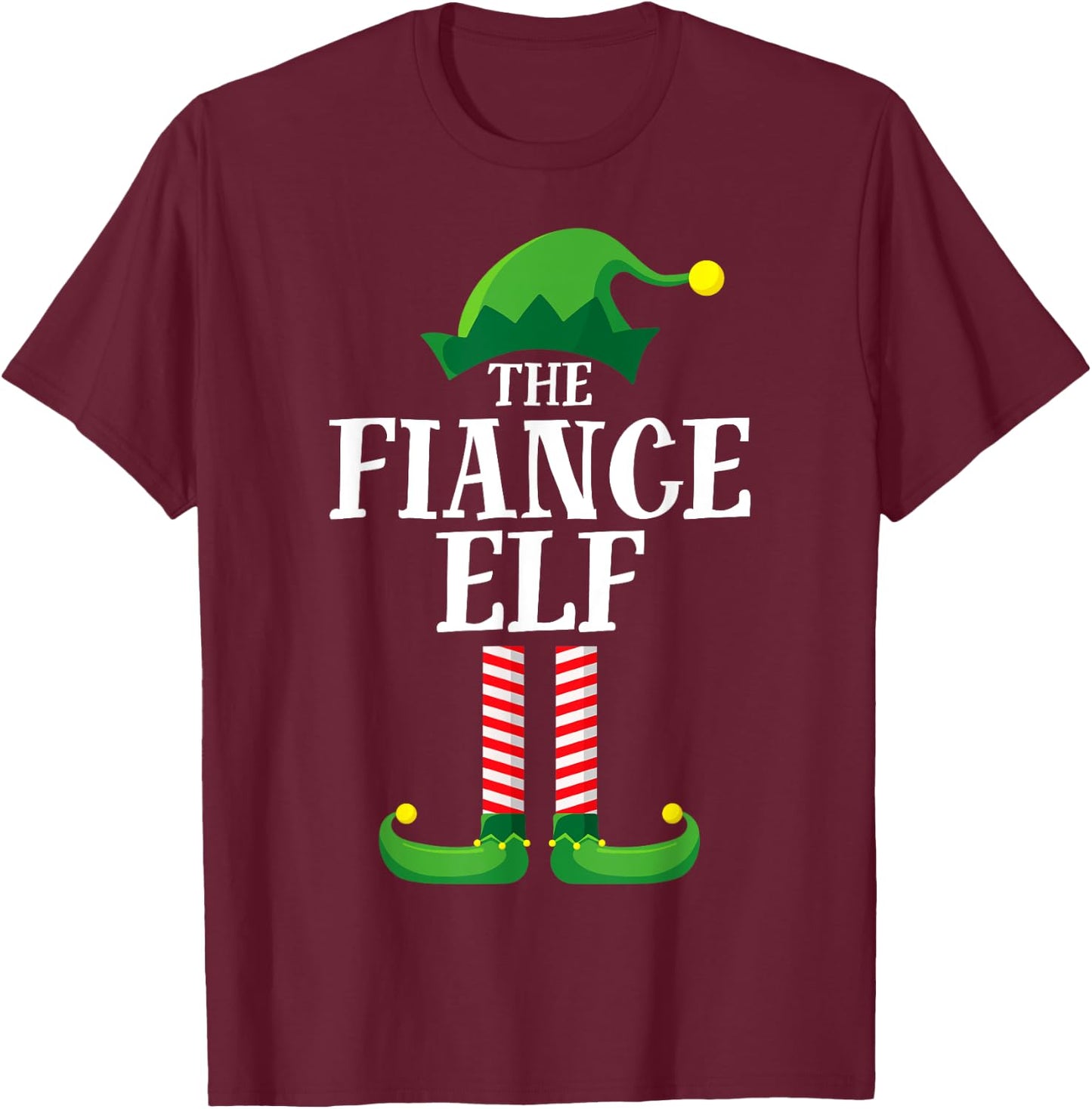Fiance Elf Matching Family Group Christmas Party Pyjamas T-Shirt - T-Shirt | Maroon