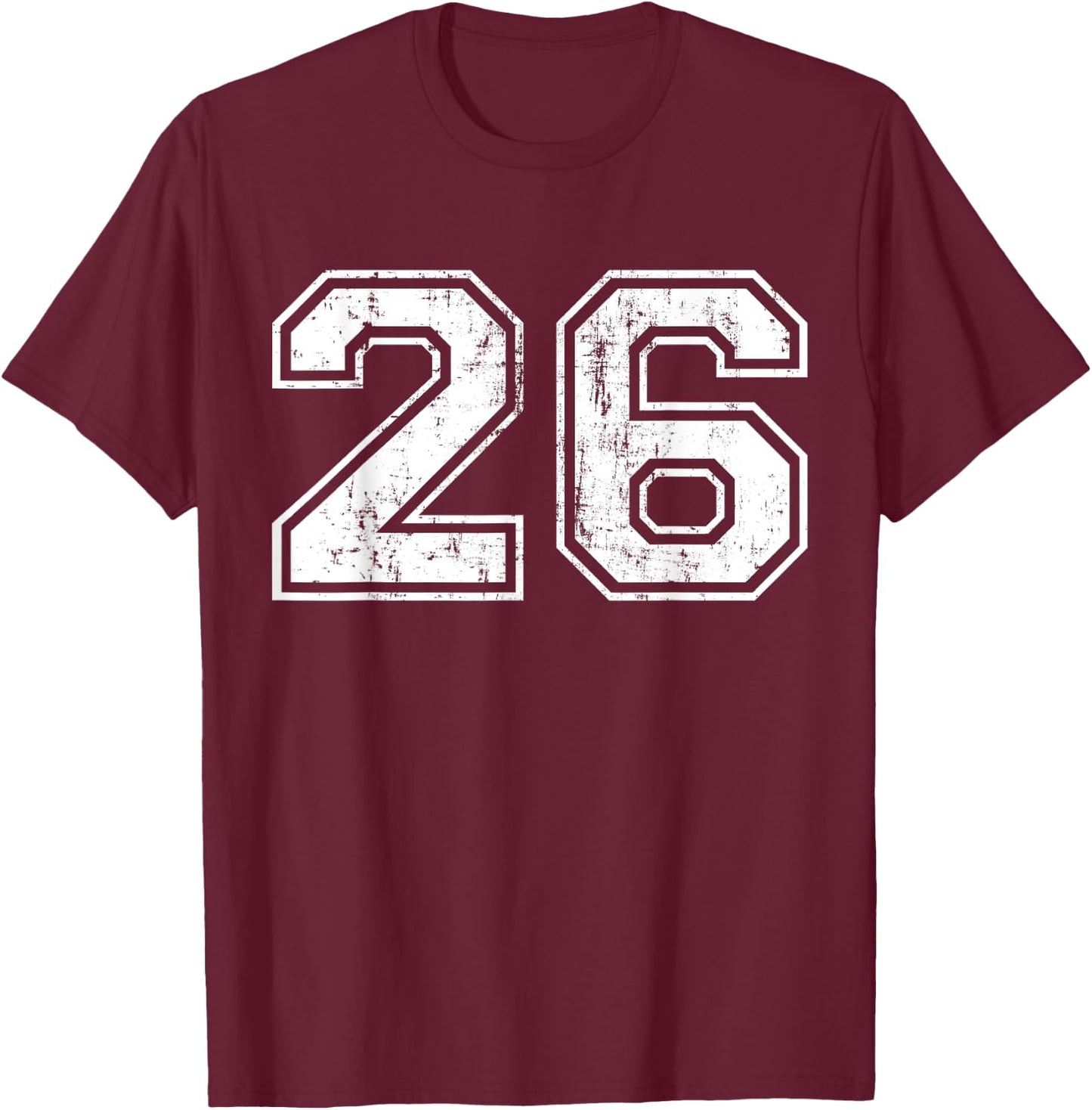 Number 26 Distressed Vintage Twenty Six Sports Team Practice T-Shirt - T-Shirt | Maroon