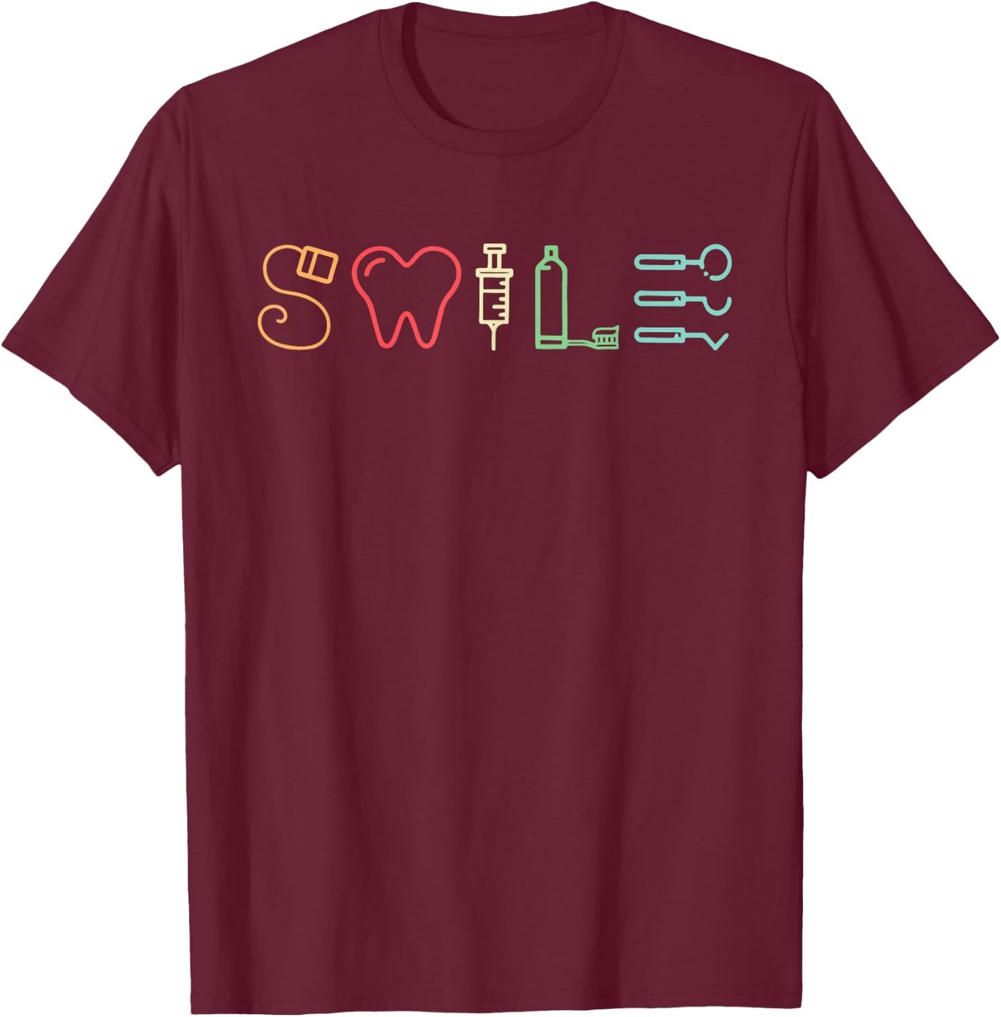 Dentist Smile Teeth Dental Hygienist Funny Dentist Vintage T-Shirt - T-Shirt | Maroon