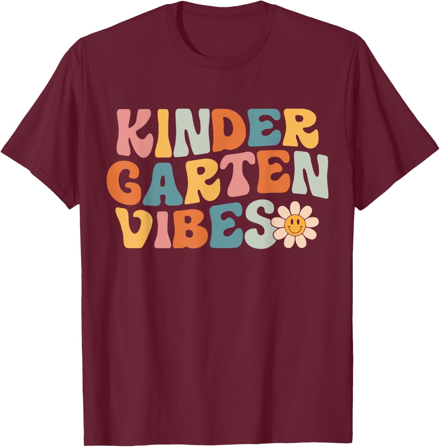 Kindergarten Vibes - Kinder Crew Retro First Day of School T-Shirt - T-Shirt | Maroon