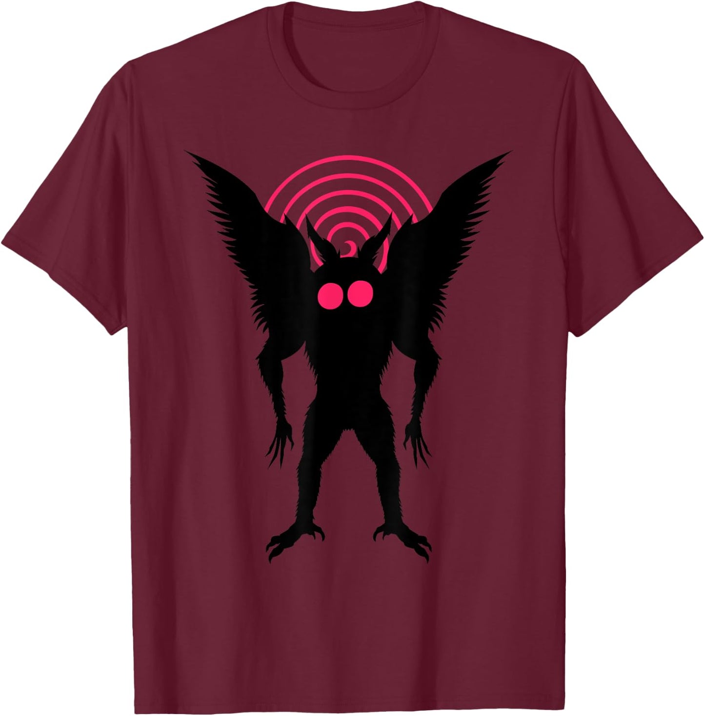 Moth Man Silhouette With Red Eyes Dimensional Portal Mothman T-Shirt - T-Shirt | Maroon