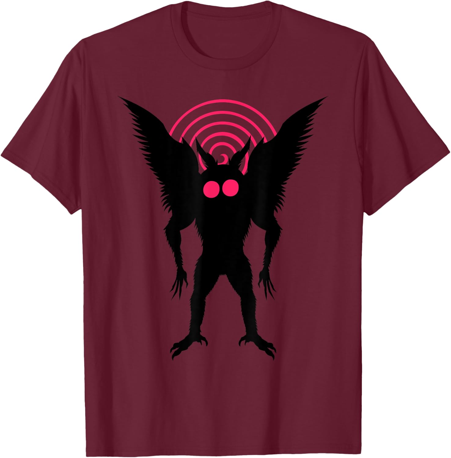 Moth Man Silhouette With Red Eyes Dimensional Portal Mothman T-Shirt - T-Shirt | Maroon