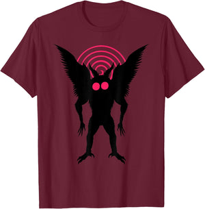 Moth Man Silhouette With Red Eyes Dimensional Portal Mothman T-Shirt - T-Shirt | Maroon