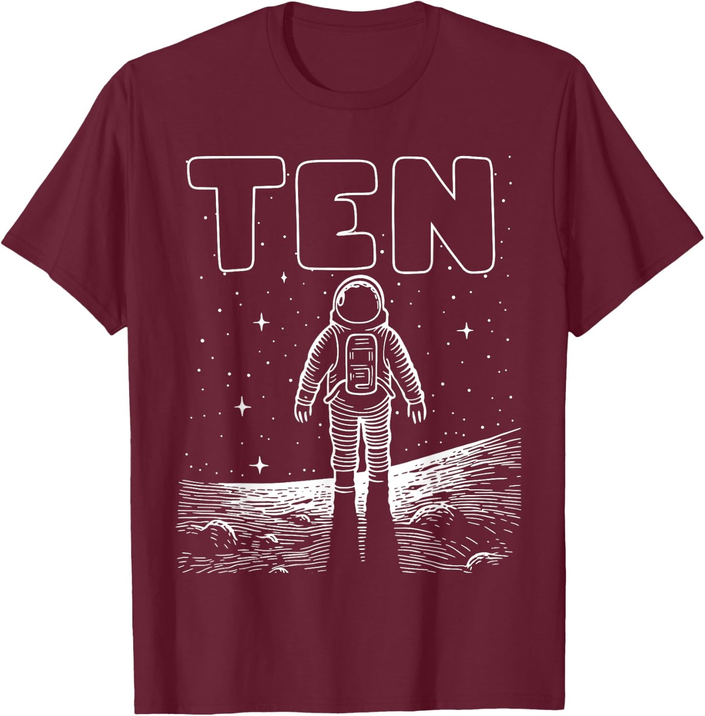 10th Birthday Ten Year Old Space Astronaut Tenth Birthday T-Shirt - T-Shirt | Maroon