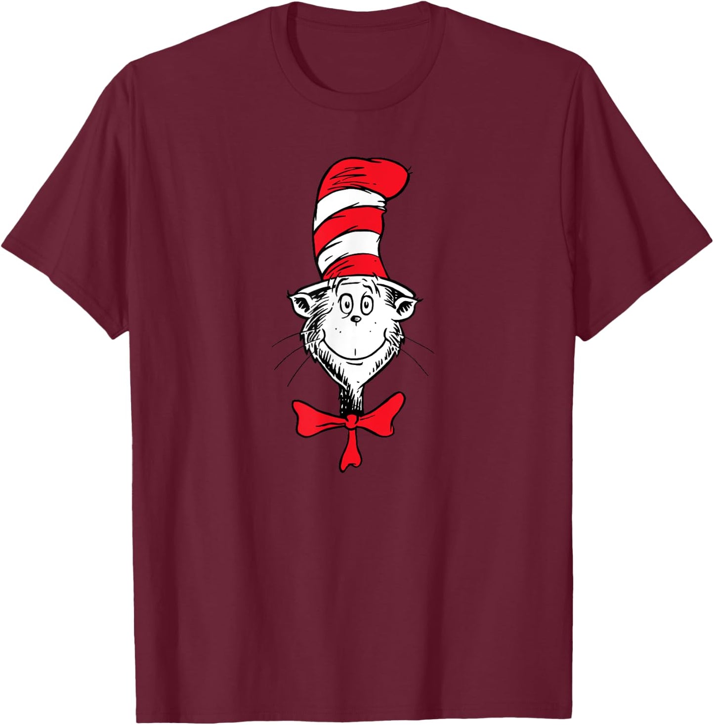 Dr. Seuss The Cat in the Hat Face T-Shirt - T-Shirt | Maroon