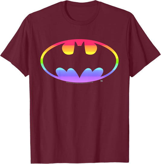 Kids DC Comics Pride Batman Rainbow Gradient Logo T-Shirt - T-Shirt | Maroon