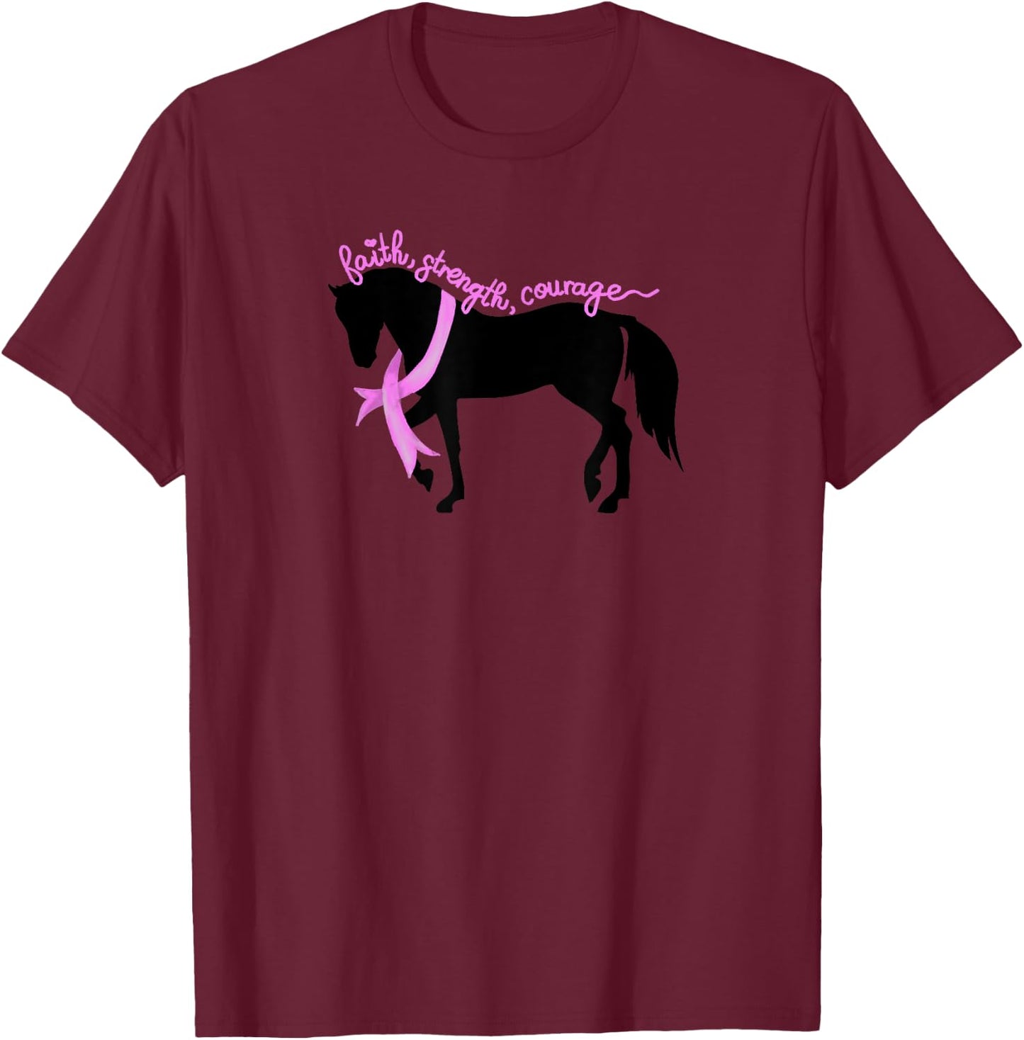 Breast Cancer with Horses and Breast Cancer Awareness T-Shirt - T-Shirt | Maroon