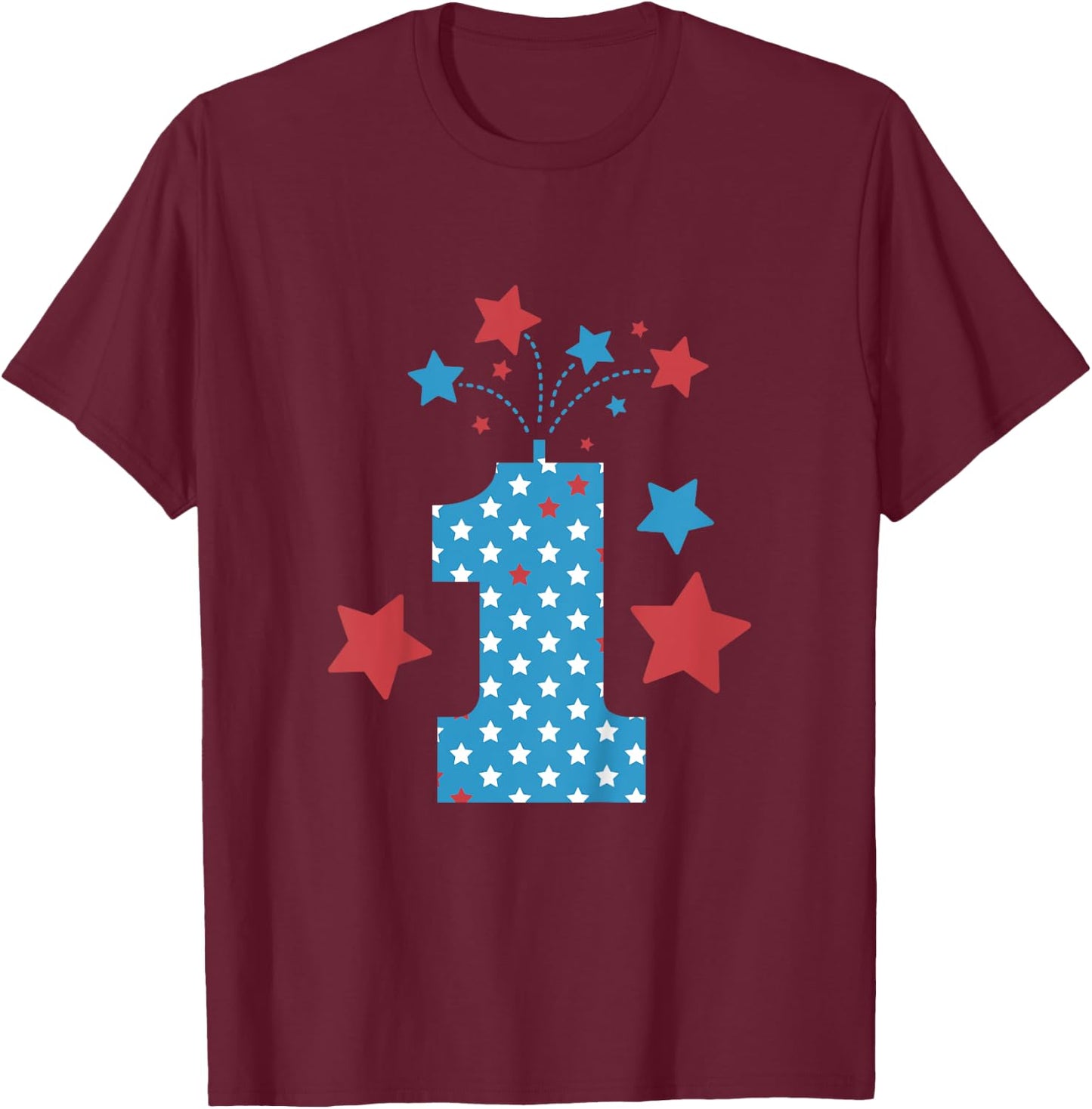 Red, White and One - 1st Birthday Patriotic Firecrackers T-Shirt - T-Shirt | Maroon