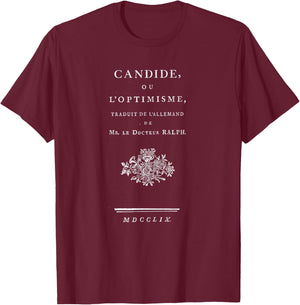Candide or Optimism Voltaire Title Page T-Shirt - T-Shirt | Maroon