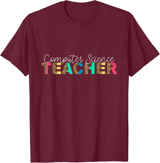 Cute Computer Science Teacher Leopard Appreciation T-Shirt - T-Shirt | Maroon