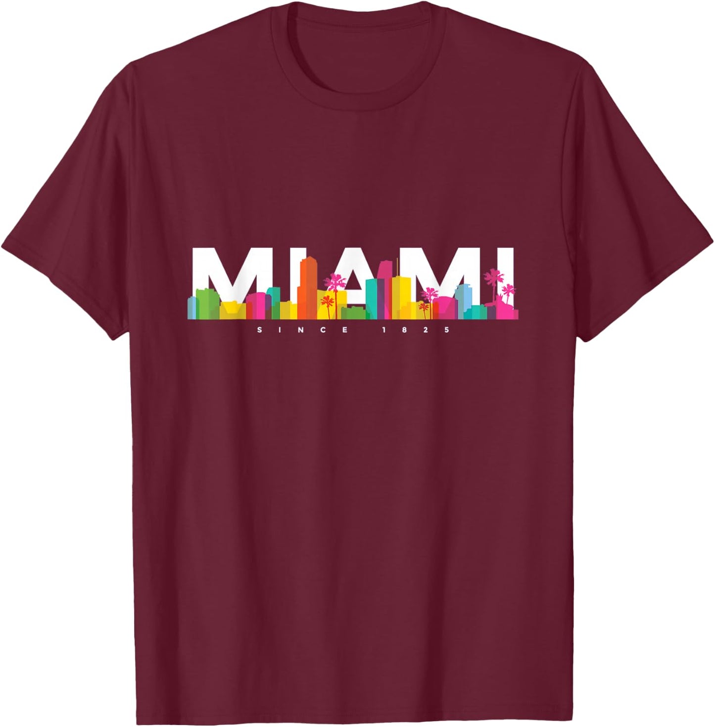 Miami Skyline Retro Vintage Florida Souvenir Gift T-Shirt - T-Shirt | Maroon