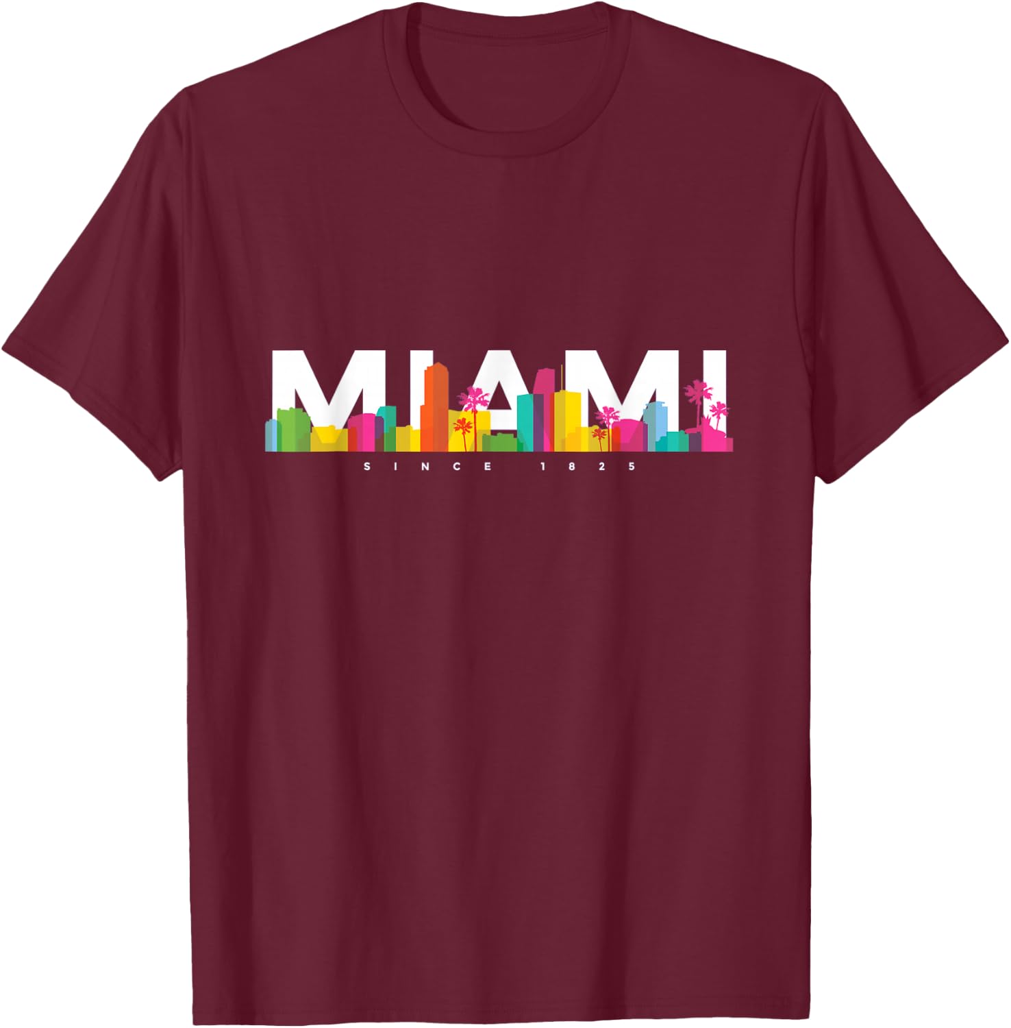 Miami Skyline Retro Vintage Florida Souvenir Gift T-Shirt - T-Shirt | Maroon