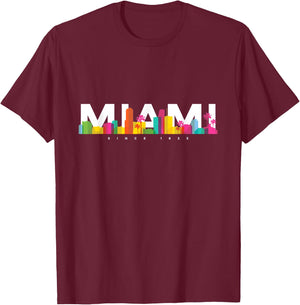 Miami Skyline Retro Vintage Florida Souvenir Gift T-Shirt - T-Shirt | Maroon
