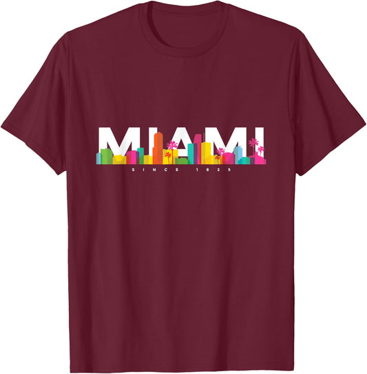 Miami Skyline Retro Vintage Florida Souvenir Gift T-Shirt - T-Shirt | Maroon