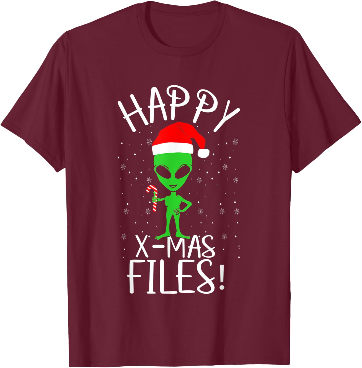 Happy X-mas Files Extraterrestrial Life Alien Beings Lover T-Shirt - T-Shirt | Maroon