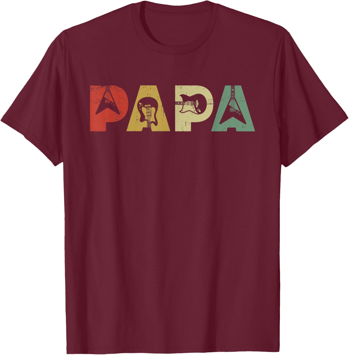 Vintage Guitar Men Music Papa Guitarist Father's Day T-Shirt - T-Shirt | Maroon