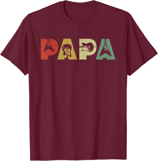Vintage Guitar Men Music Papa Guitarist Father's Day T-Shirt - T-Shirt | Maroon