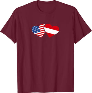 Austria USA Flag T Shirt Heart Austrian Americans Love Cute T-Shirt - T-Shirt | Maroon