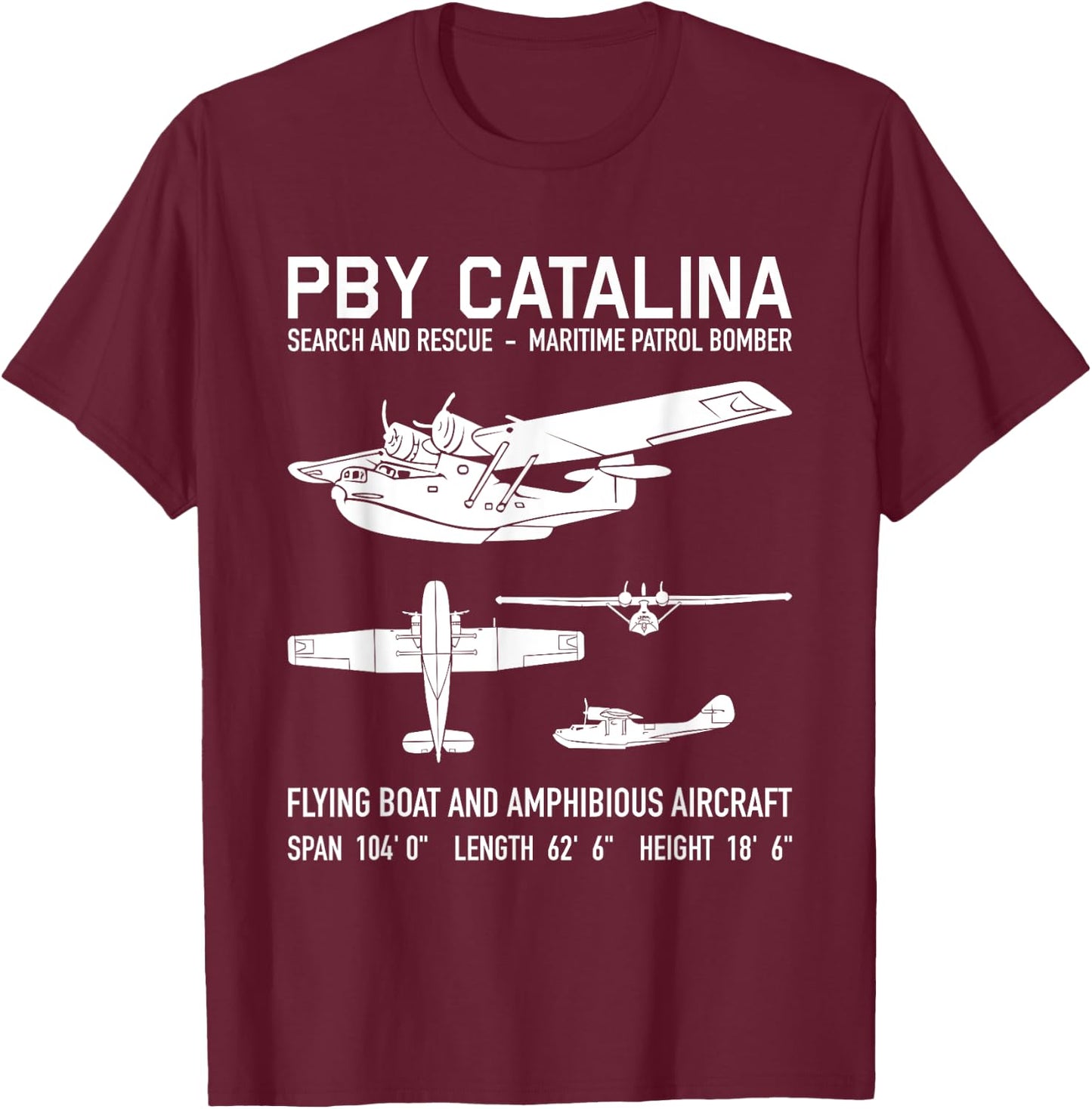 PBY Catalina American Flightboat charts from the 2 T-Shirt - T-Shirt | Maroon