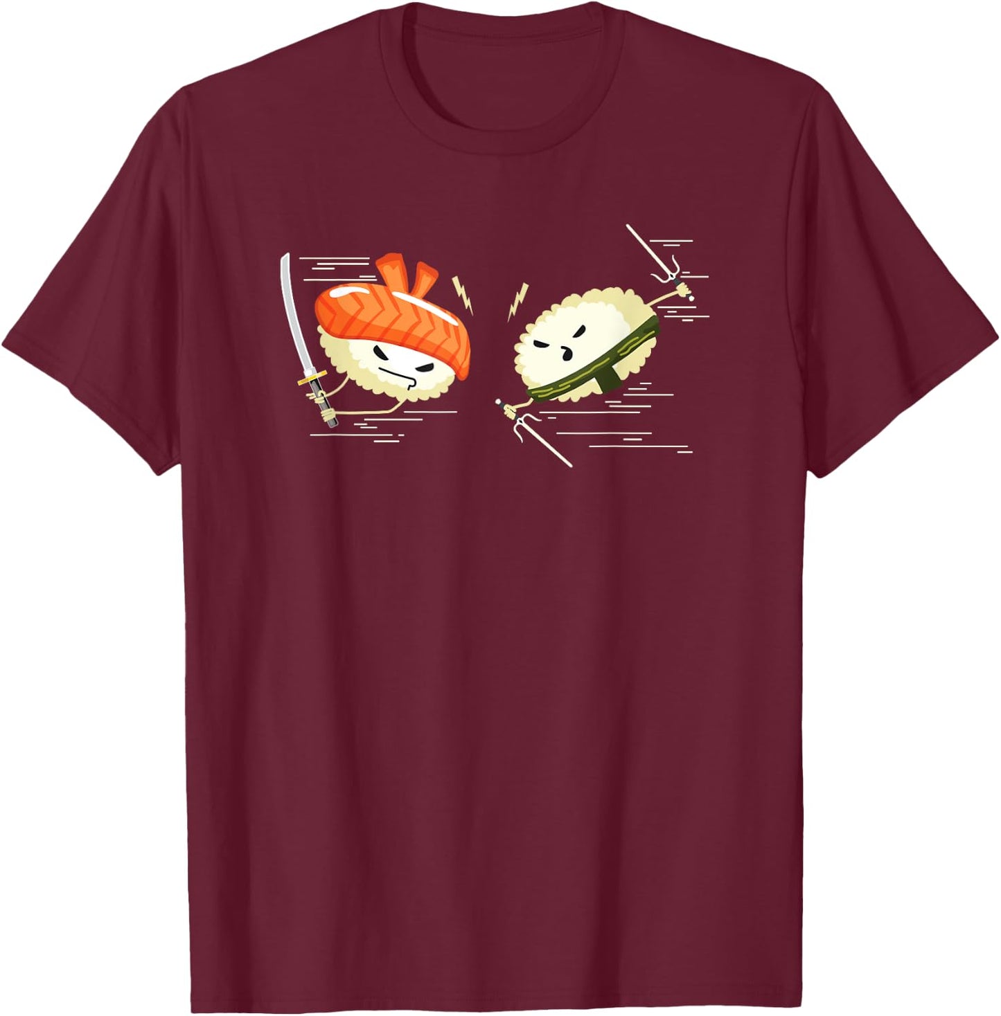 Funny Fighting Sushi Ninja Japanese Kawaii Fish Lover T-Shirt - T-Shirt | Maroon