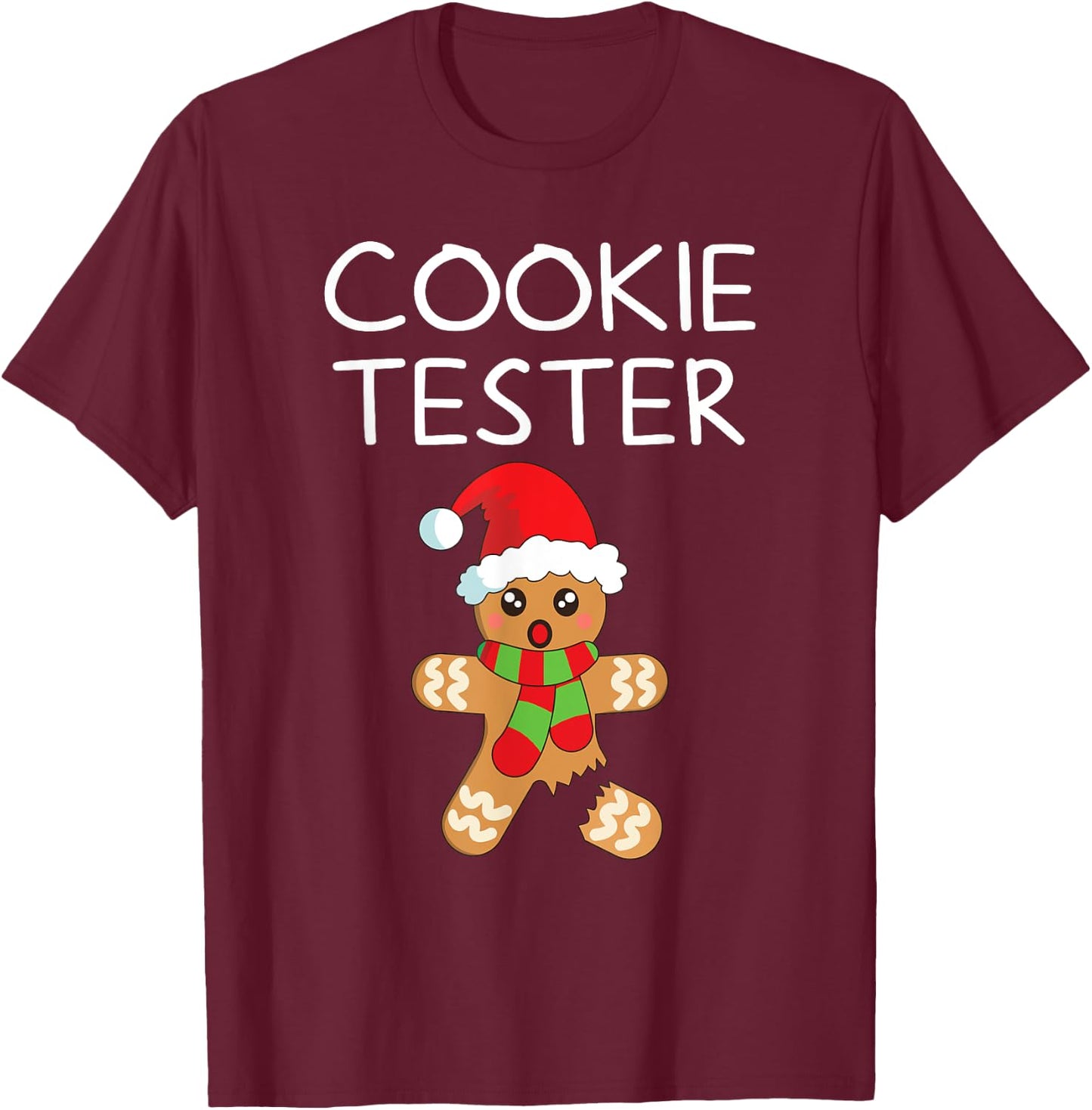 Gingerbread Man Boys Girls Kids Christmas Cookie Tester T-Shirt - T-Shirt | Maroon