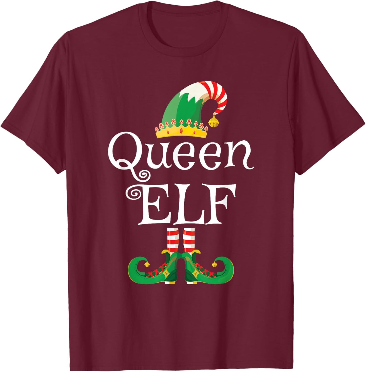 Queen Elf Women Funny Family Matching Elf Christmas T-Shirt - T-Shirt | Maroon