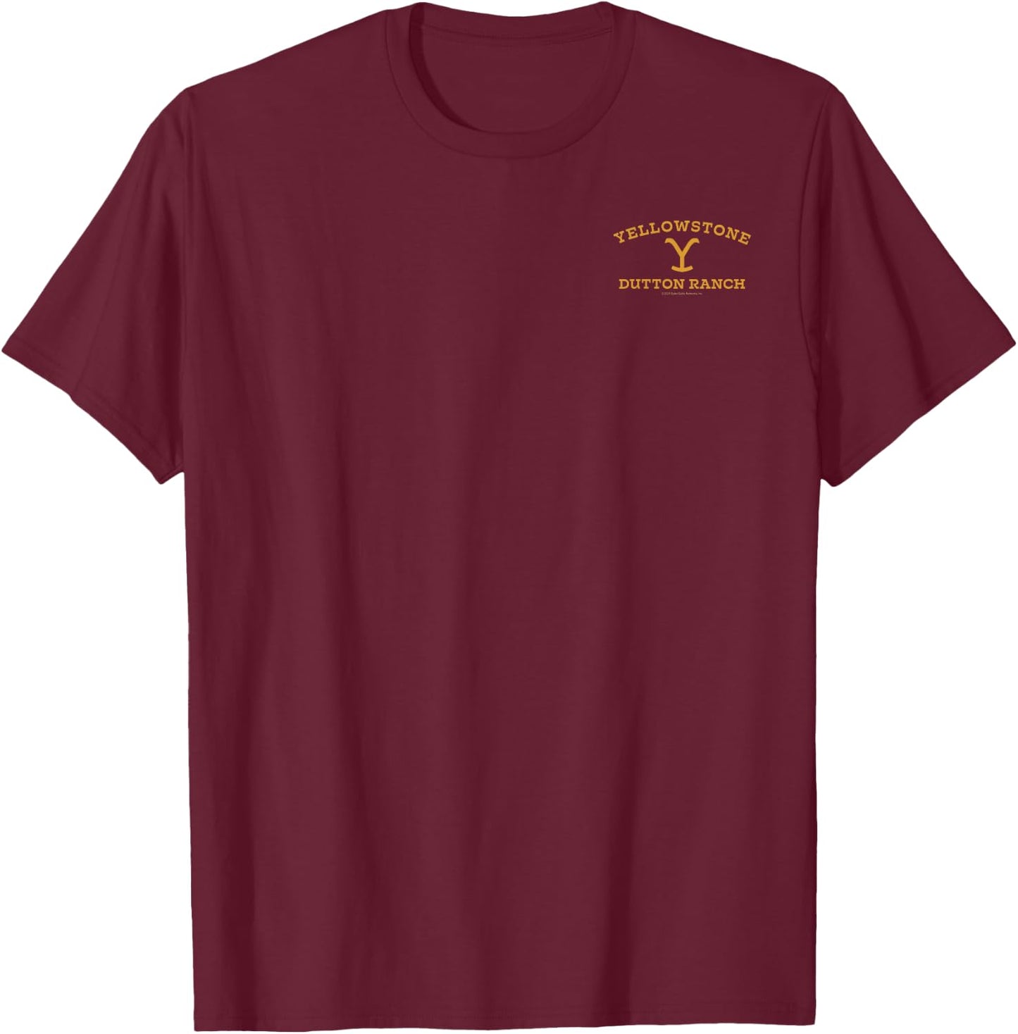 Yellowstone Dutton Ranch Gold Pocket Logo Short Sleeve T-Shirt - T-Shirt | Maroon