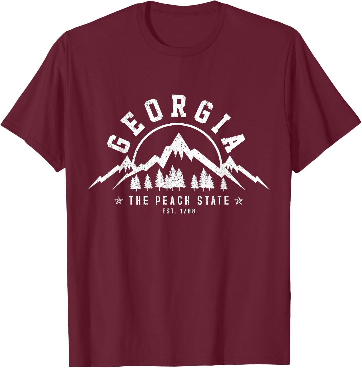 Georgia - The Peach State Est. 1788 Vintage Mountains Gift T-Shirt - T-Shirt | Maroon