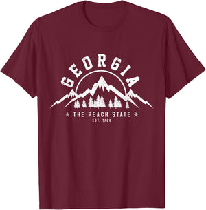 Georgia - The Peach State Est. 1788 Vintage Mountains Gift T-Shirt - T-Shirt | Maroon
