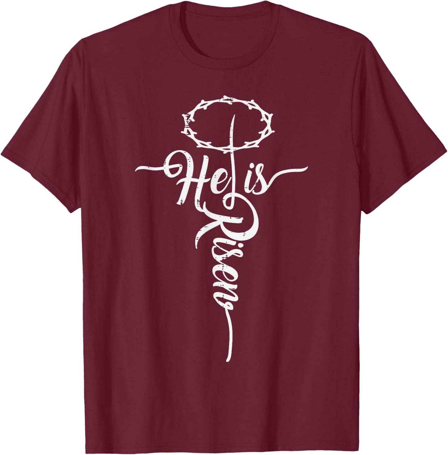 He Is Risen Cross Jesus Religious Easter Day Christians T-Shirt - T-Shirt | Maroon