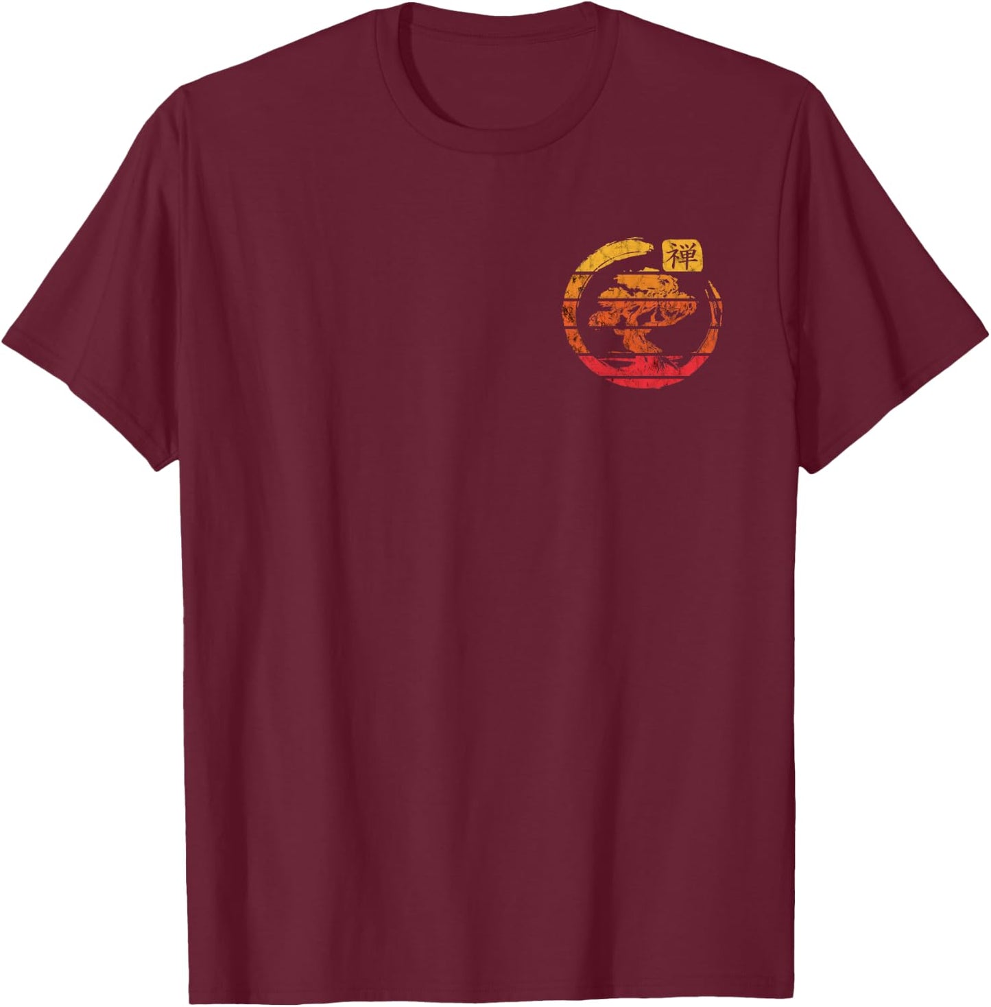 Bonsai Tree Enso Circle Retro Vintage Sunset Japan Buddha T-Shirt - T-Shirt | Maroon