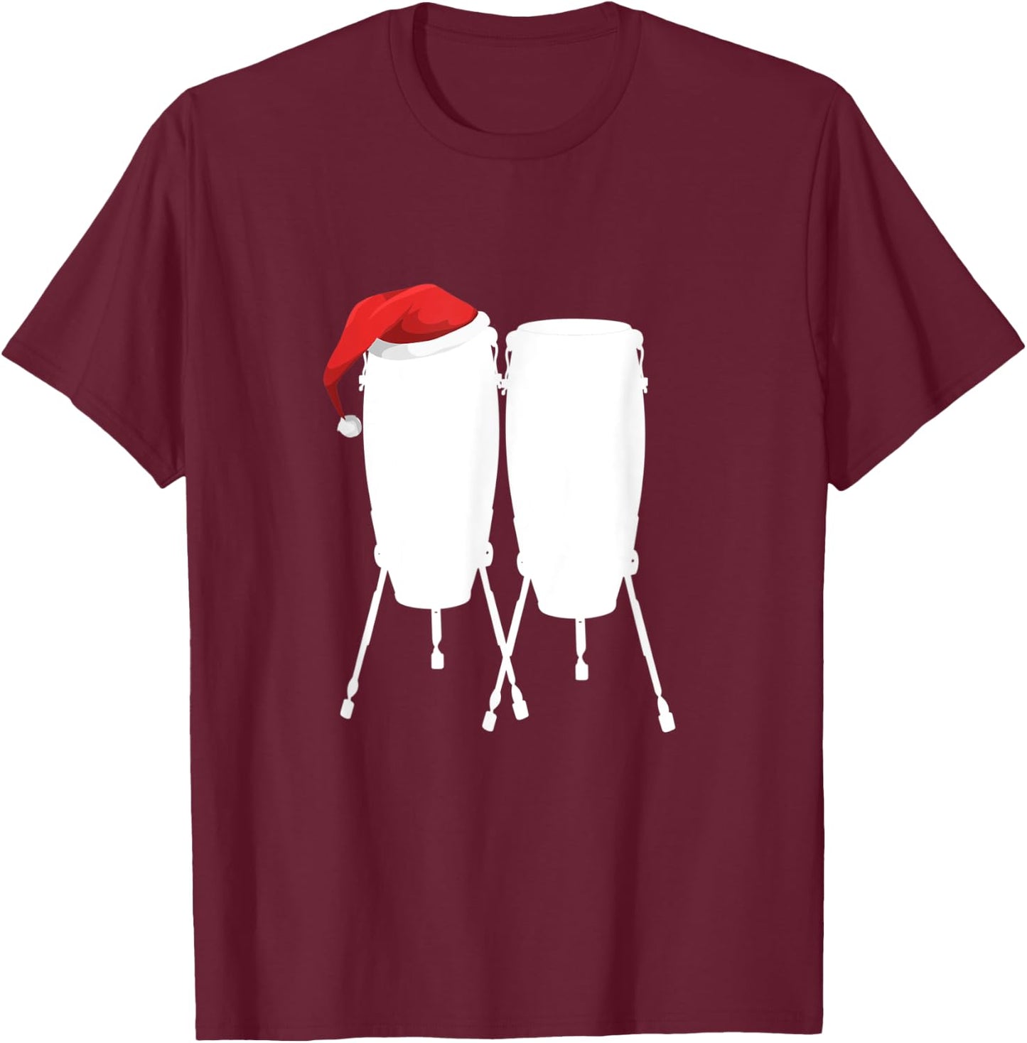 Conga Drum Christmas Shirt - Holiday Drummer Gift T-Shirt - T-Shirt | Maroon