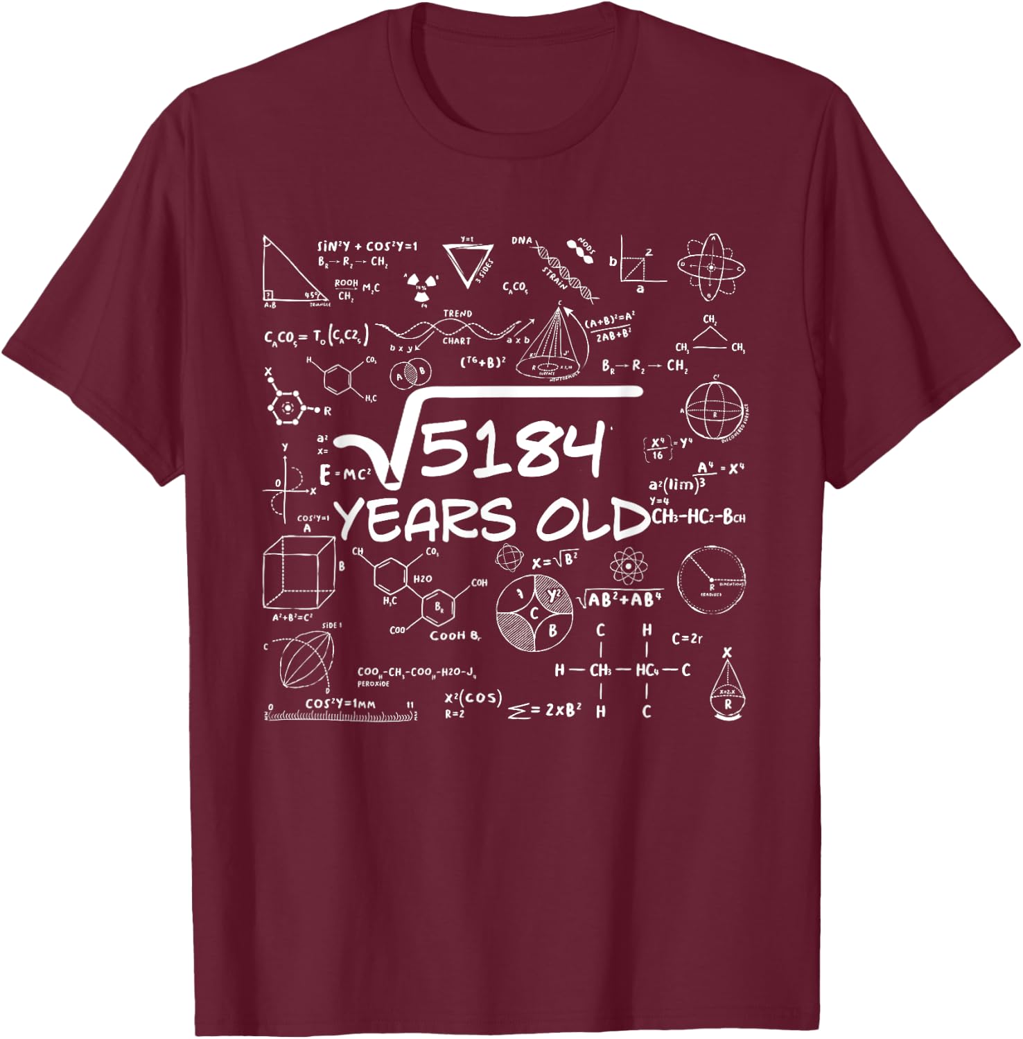 72nd Birthday Square Root of 5184 72 Years Old T-Shirt - T-Shirt | Maroon
