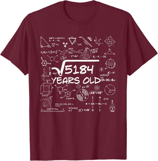 72nd Birthday Square Root of 5184 72 Years Old T-Shirt - T-Shirt | Maroon