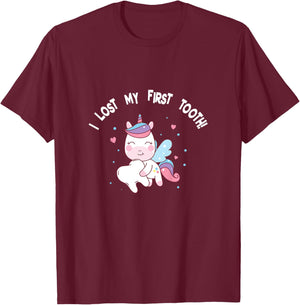 Girls I Lost My First Tooth Unicorn Tooth Fairy T-Shirt - T-Shirt | Maroon