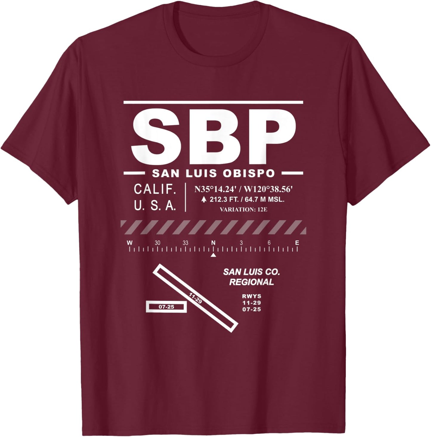 San Luis Obispo County Regional Airport California SBP T-Shirt - T-Shirt | Maroon